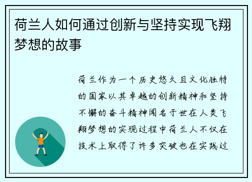 荷兰人如何通过创新与坚持实现飞翔梦想的故事